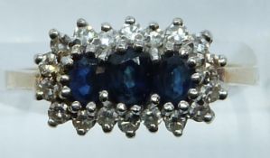 A 9ct gold ring set with sapphires and diamonds, 2.3g, size K