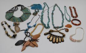 A collection of jewellery including turquoise, agate, glass beads etc