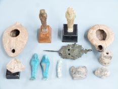 Quantity of antiquities to include Egyptian Shabtis, oil lamps etc
