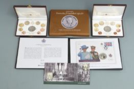 Five silver coin commemorative packs including a silver Lichfield Cathedral stamp, Vatican sets,