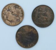 Two Victoria 1860 halfpennies, and an 1863 example, all VF+-EF, some lustre