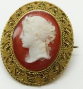 Victorian brooch set with an agate cameo in a rope twist and sphere decorated border, 2 x 2.2cm