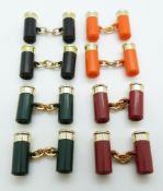 Four pairs of cufflinks in the form of shotgun cartridges