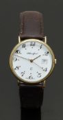 Blandford 9ct gold gentleman's wristwatch with date aperture, two-tone hands, black Arabic numerals,