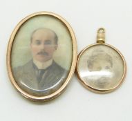 A portrait miniature of a gentleman and a 9ct gold pendant locket