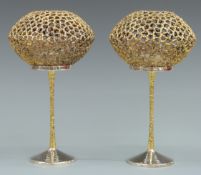 Pair of Stuart Devlin hallmarked silver pedestal tea light holders with pierced and gilt bowls