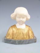 Gustave Van Vaerenbergh carved Art Deco marble and gilt metal bust of a young girl, on grey marble