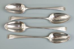 Set of four Georgian bottom hallmarked silver table spoons, London 1740 maker's mark possibly GS,
