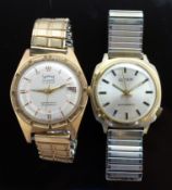 Two gold plated gentleman's wristwatches one Services with date aperture, gold hands and hour