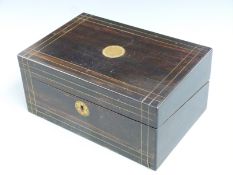 19thC coromandel wood and brass line inlaid writing slope with fitted interior, W36cm