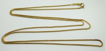 Victorian yellow metal guard chain made up of snake links, 26.6g, 69.2cm drop
