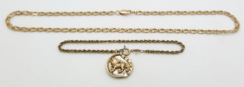 A 9ct gold necklace and 9ct gold bracelet, 12.2g