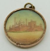Victorian pendant set with an Indian miniature, 2cm diam