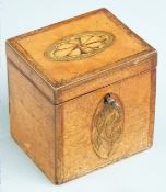 Georgian inlaid fruitwood or satinwood tea caddy with inlaid decoration, W9.5cm
