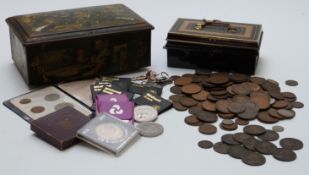 A collection of largely UK sundry coinage, Queen Victoria onwards, in two vintage tins