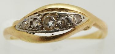 An 18ct gold ring set with five diamonds, 2.5g, size K