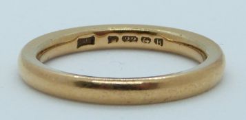 A 22ct gold wedding band/ring, 6g, size O/P