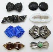 Art Deco French buckle and seven Art Deco Czechoslovakian glass buckles