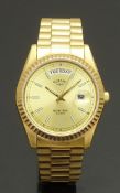 Rotary gentleman’s wristwatch ref. 3754 with day and date apertures, luminous baton markers, gold