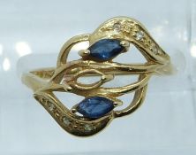 A 14k gold ring set with sapphires and diamonds, 3g, size N/O