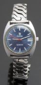Roamer Searock gentleman’s wristwatch with date aperture, blue dial, two-tone hour and minutes