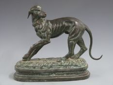 19thC bronze figure of a dog with collar, L35 H27cm
