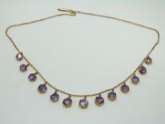 Victorian / Edwardian necklace set with hexagonal amethysts, 9.1g