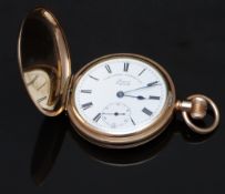 Lancashire Watch Co Ltd of Prescot England gold plated keyless winding full hunter pocket watch with