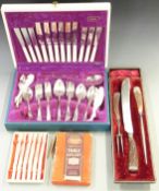 Oneida six place setting silver plated canteen of cutlery, cased Victorian carving set and a boxed