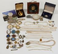 A collection of costume jewellery including Rotary watch, Victorian horseshoe brooch, Ingersoll