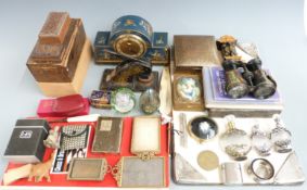 Collectables including a Smiths Sectric mantel clock with chinoiserie decoration, desk press/seal