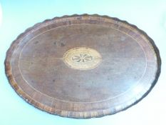 19thC inlaid, crossbanded and galleried oval tray, L76 W56cm