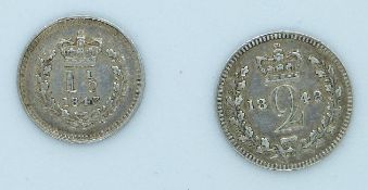 Victoria 1848 Maundy 2d, together with an 1843 Colonies 1½d