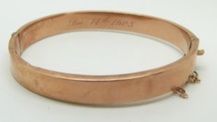Edwardian 9ct rose gold bangle, Birmingham 1904/1905, 8.3g