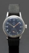 Omega gentleman's military wristwatch with subsidiary seconds dial, luminous hands, railroad