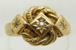 An 18ct gold ring in the form of a knot set with diamonds, maker H.W.Ltd, 4.6g, size L