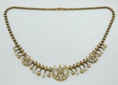 Victorian/ Edwardian necklace in the form of stars and crescents, set with seed pearls