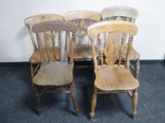 Five antique pine kitchen chairs