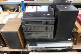 A vintage Waltham stereo system with speakers together with a Sanyo hifi with speakers