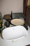 Three sets of antique kitchen scales (one with weights)