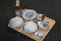 A tray containing ten assorted Royal Copenhagen and Bing & Grondahl shallow dishes and plates