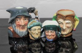 Four Royal Doulton character jugs : Rip Van Winkle, D 6463, height 10 cm, The Jester, height 8 cm,