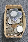 A box containing a quantity of pre-decimal English coinage, crowns,