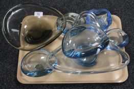 A tray containing seven pieces of Danish glass ware including Holmegaard,