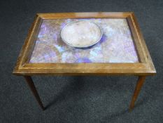 An inlaid butterfly table together with a butterfly bowl