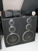 A pair of Sony stereo speakers together with a Realistic stereo amplifier