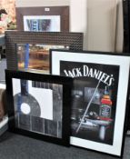 A contemporary framed mirror together with a New York Times Square print,