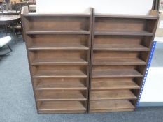 Two sets of teak open bookshelves CONDITION REPORT: Each measures 121cm high by