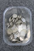 A box of mid 20th century foreign coinage,