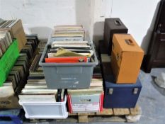 A pallet containing seven boxes and crates together with seven cases of vinyl LP's,